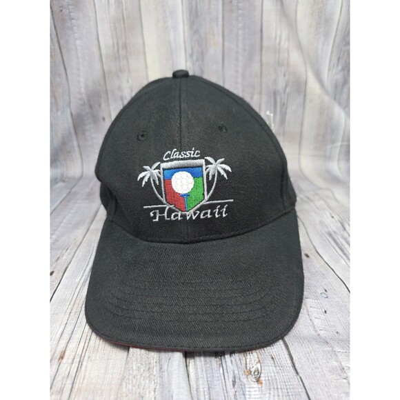 Hawaii Classic Black w/ Blue Green Red Shield Palm Tree Adjustable Embroided Hat - Picture 1 of 6